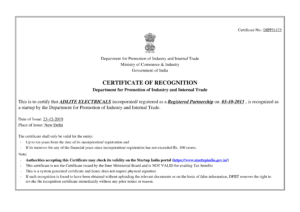 STARTUP INDIA DIPP51175_ADLITE_ELECTRICALS_Recognization-1